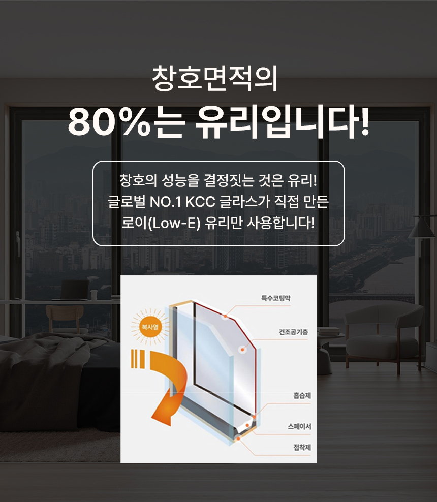 창호면적의 80%는 유리입니다