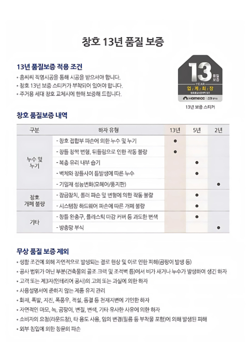 창호 13년 품질 보증